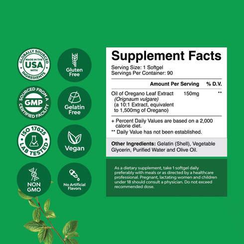 Pure Wild Oregano Oil Softgels - Immune Support, Heart Health, Upset Stomach | Antioxidant Supplement for Daily Energy