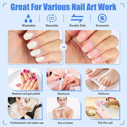 Poly Nail Extension Gel Files 100/180 Grit, 12 PCS Emery Boards for Acrylic Nails, Double-Sided Washable Manicure Tools