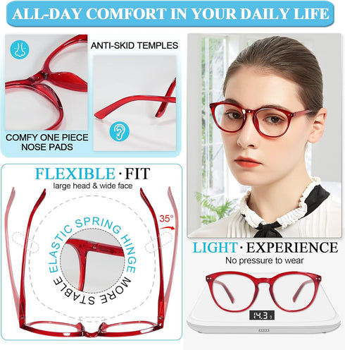 MARE AZZURO Women's Round Reading Glasses, Stylish Readers 0 1.0 1.25 1.5 1.75 2.0 2.25 2.5 2.75 3.0 3.5 4.0 5.0 6.0