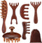 Yiyiring 6 Pcs Natural Wooden Scalp Massager Comb Tool Set with Flocked Storage