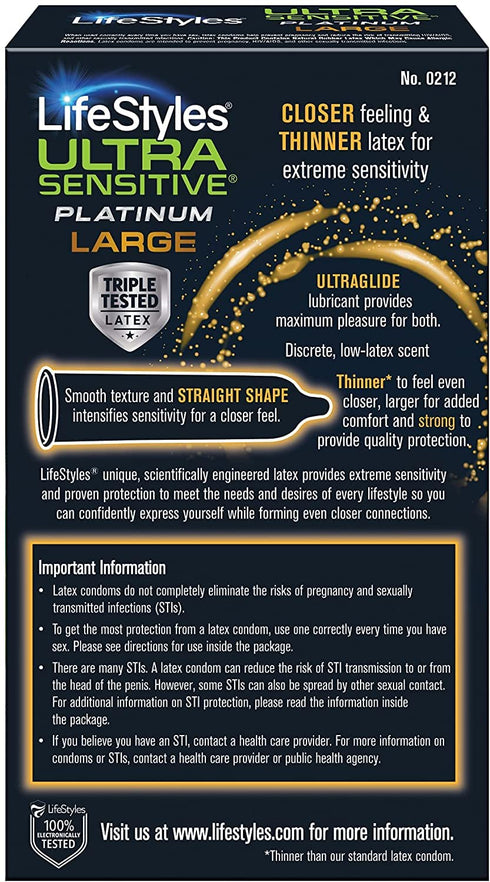 Lifestyles Ultra Sensitive Platinum Large Latex Condoms - Maximum Pleasure