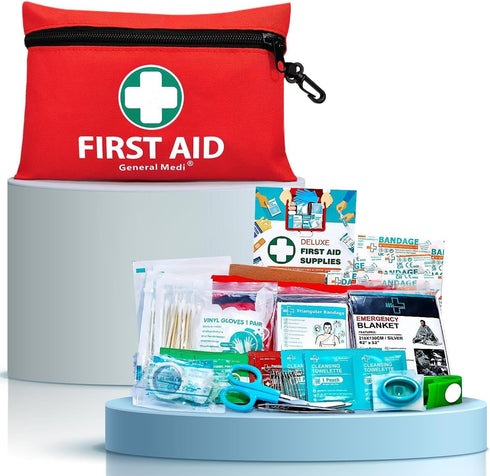 General Medi Mini First Aid Kit, 110 Piece Small Kit for Travel, Home, Office, Vehicle, Camping, Outdoor (Red)