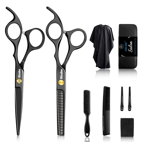 Sirabe 10 PCS Hair Cutting Scissors Set, Professional Haircut Kit with Cutting Scissors, Thinning Shears, Comb, Cape,