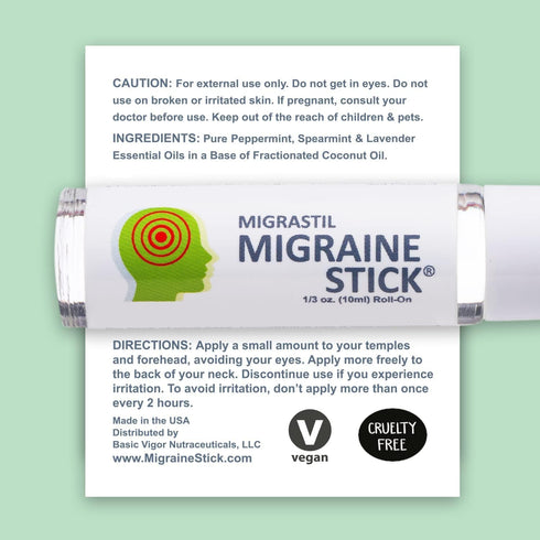 Migrastil Migraine Stick Rollon - Fast Cooling Comfort with Peppermint & Essential Oils, Made in USA