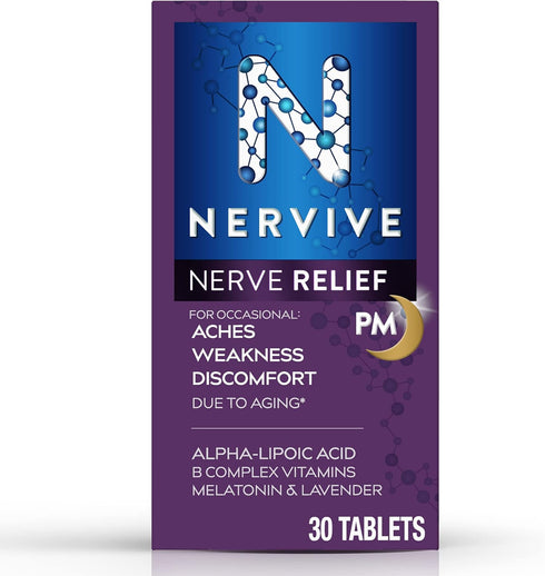 Nervive Nerve Relief PM - with Alpha Lipoic Acid for Nerve Aches, Weakness, Discomfort, 30 Nightly Tablets