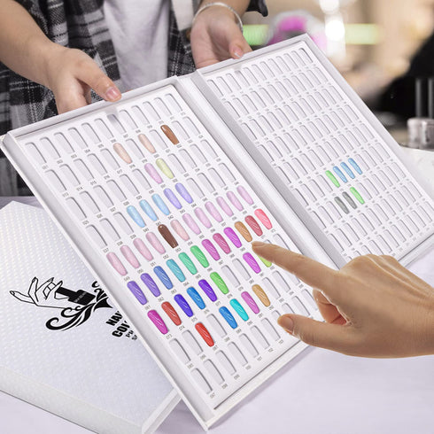 Noverlife Professional 216 Nail Colors Chart, White Nail Gel Polish Display Card Book, Nail Art Salon Nail Design Display Booklet, Nail Color Swatches Nail Practice Card Design Board