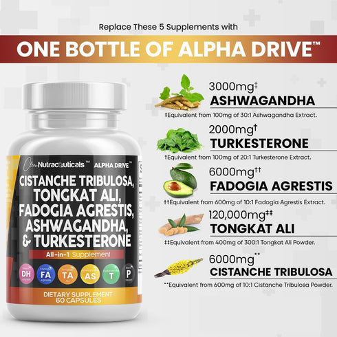 Clean Nutra Cistanche Tribulosa 6000mg, Fadogia Agrestis 600mg, Tongkat Ali 400mg, Turkesterone 2000mg, Ashwagandha
