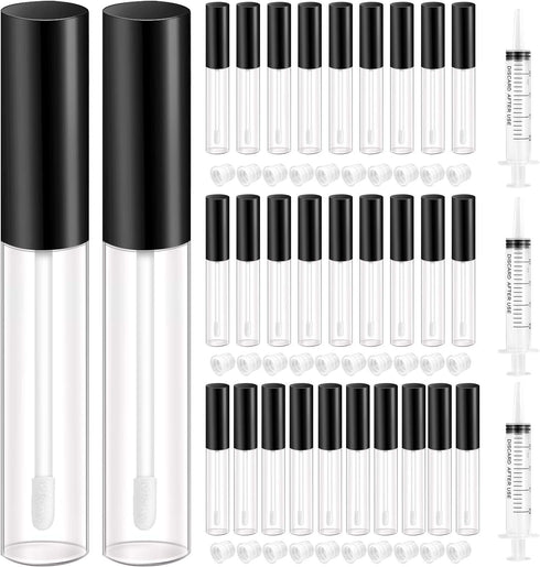 KPX 30 Pcs Lip Gloss Tube Containers, 10ml Empty Clear Pink Lip Oil Tubes for DIY Makeup, Refillable Lip Balm Bottles