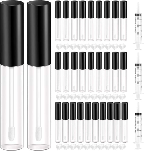KPX 30 Pcs Lip Gloss Tube Containers, 10ml Empty Clear Pink Lip Oil Tubes for DIY Makeup, Refillable Lip Balm Bottles