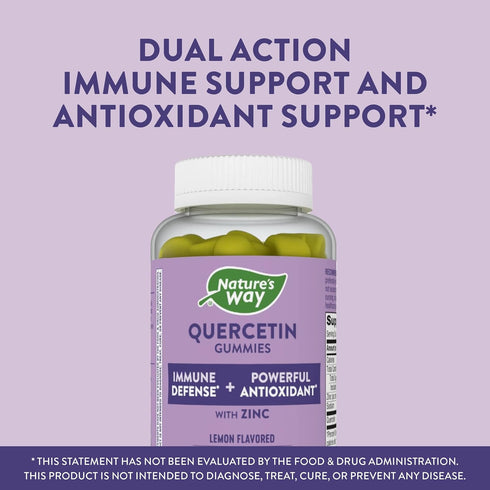 Nature's Way Quercetin Gummies with Zinc, Lemon Flavored, 60 Gummies, Powerful Antioxidant*, Immune Defense Support*