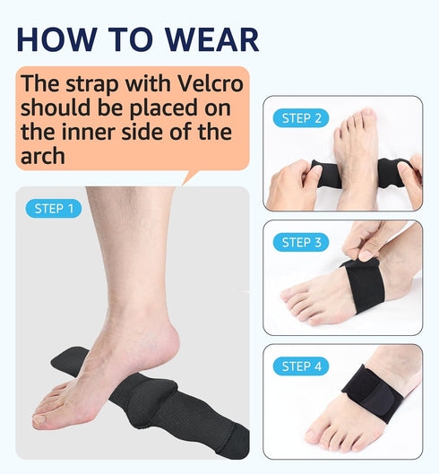HiRui Arch Support Braces (Pair) - Adjustable Wraps with Gel Pads for Plantar Fasciitis Relief (Black)