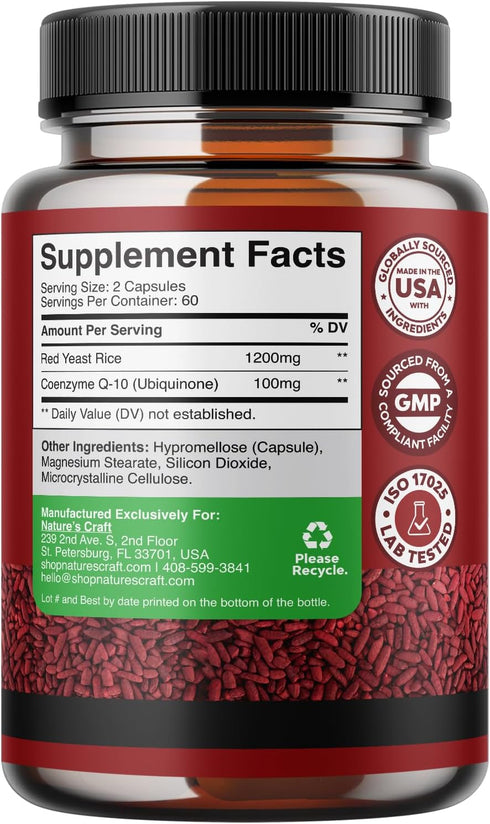 Red Yeast Rice with CoQ10 Supplement, 1200 mg Capsules for Heart Health (2 Months Supply)