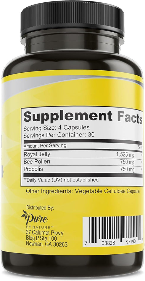 Immune 120 Pure By Nature Bee Pollen Supplement with Propolis & Royal Jelly for Support, Antioxidant Properties