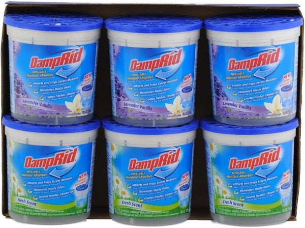 DampRid FG01FSLV33C Moisture Absorber Odor Eliminator, Lavender and Vanilla, 6 Pack