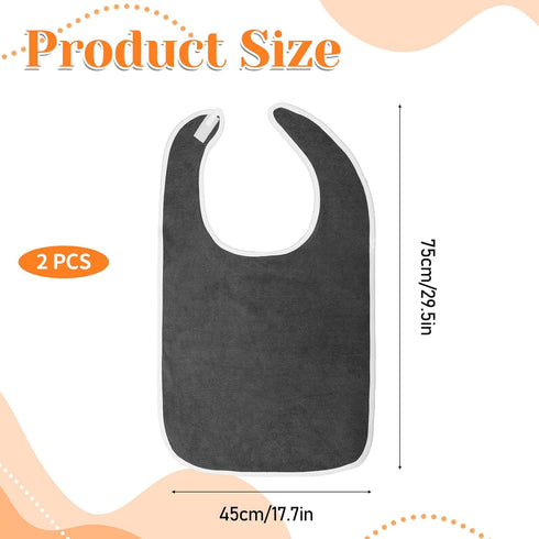 Yuomeaz 2 PCS Adult Bibs for Men, Adjustable Adult Bib for Seniors, Soft Towel Cloth Neck Bib, Grey Adults Bibs