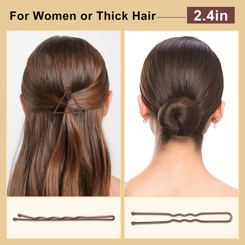 TsMADDTs 200PCS Bobby Pins, Brown U Shaped Hair Pins for Buns, with Storage Box, 2.4Inch and 2Inch