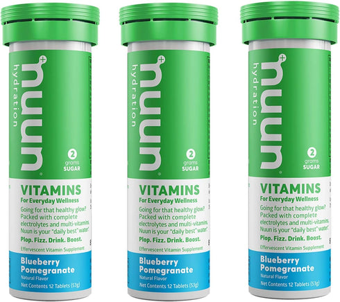 Nuun Vitamins: Blueberry Pomegranate Hydration Supplement (3 Tubes of 12 Tabs)
