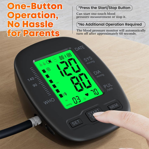 Blood Pressure Monitor Upper Arm, Adjustable 8.7"-16.5" Cuff, Backlit LCD Screen, 2x99 Memory, Talking Function Black