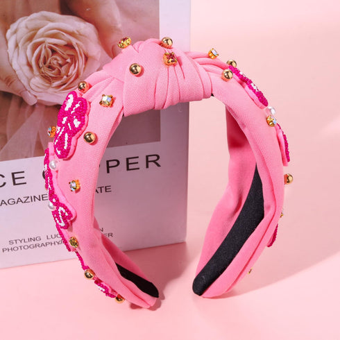 Hot Pink Rhinestone Headband - Western Knotted Headband, Beaded YEEHAW Cowboy Boot Accessories