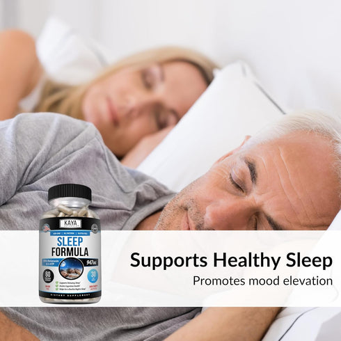 Kaya Naturals Sleep Support Formula with Melatonin - 60 Capsules - Aid Support Vitamin Supplement for Sleep, Stress,