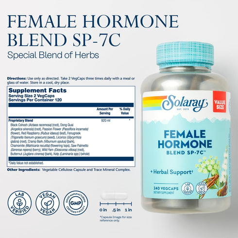 SP-7C, 60-Day 120 240 SOLARAY Female Hormone Blend Herbal Support Hormonal Balance for Women with Black Cohosh, Dong