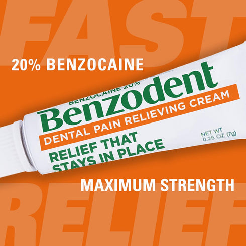 Benzodent Maximum Strength Dental and Oral Pain Relieving Cream, 1oz for Dentures, Mouth Sores, Braces