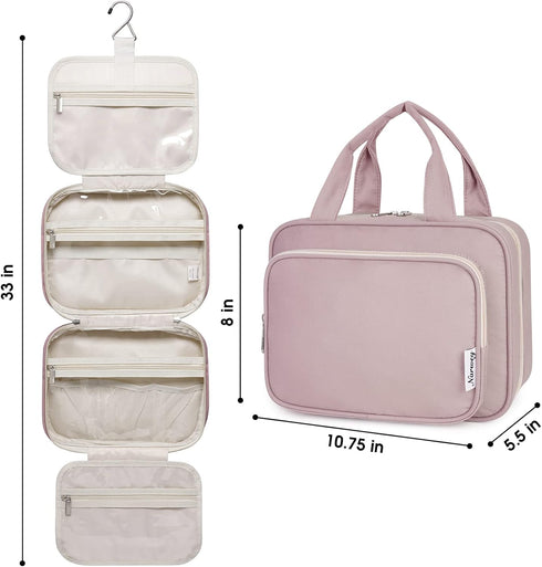 Narwey Hanging Toiletry Bag for Women, Travel Makeup Organizer for Cosmetics and Essentials (Dusty Rose, Medium)