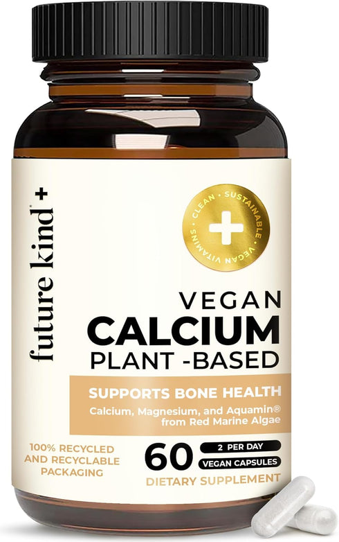 Future Kind Vegan Calcium Supplement, 60 Capsules - Plant-Based Calcium Magnesium for Teeth and Bone Support