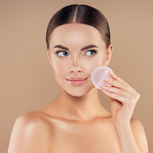 24Pcs Cotton Round Powder Puff Pads with Strap, Face Powder Puffs for Loose and Foundation Cosmetics