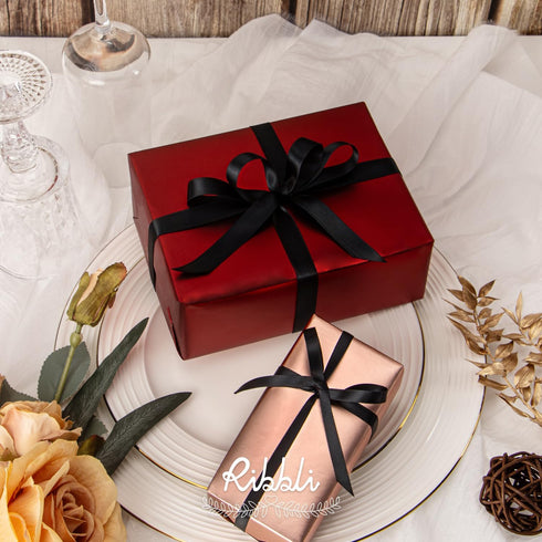 Ribbli Double Faced Black Satin Ribbon, 1/4” x 25 Yards, Use for Bows, Gift Wrapping, Floral Arrangement