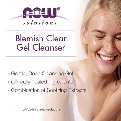 NOW Foods Solutions Blemish Clear Gel Cleanser - Gentle Deep Cleansing, Cleans Pores, Purify, 4-Ounce