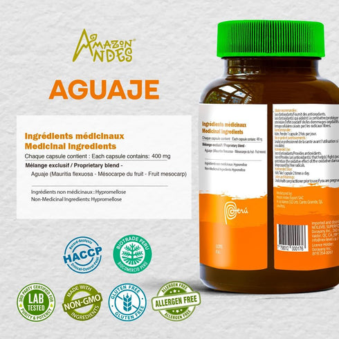 Amazon Andes Aguaje Capsules - Female Health Supporter and Hormone Balancer - 100 Vegan Pills (400mg), Non GMO, Gluten