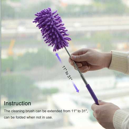 MECCANIXITY Microfiber Duster, 11 to 31 Inch Washable Extendable Brush for Window, Furniture, Ceiling Fan, Purple, Pack