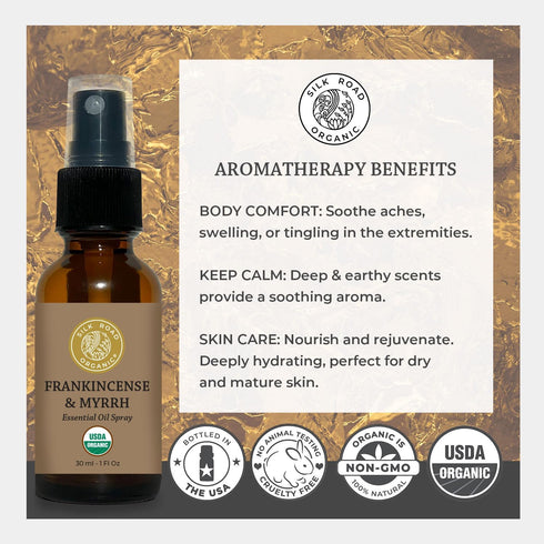 Organic Frankincense & Myrrh Essential Oil Spray, 100% Pure USDA Certified Aromatherapy, 1 oz by Silk Road Organic