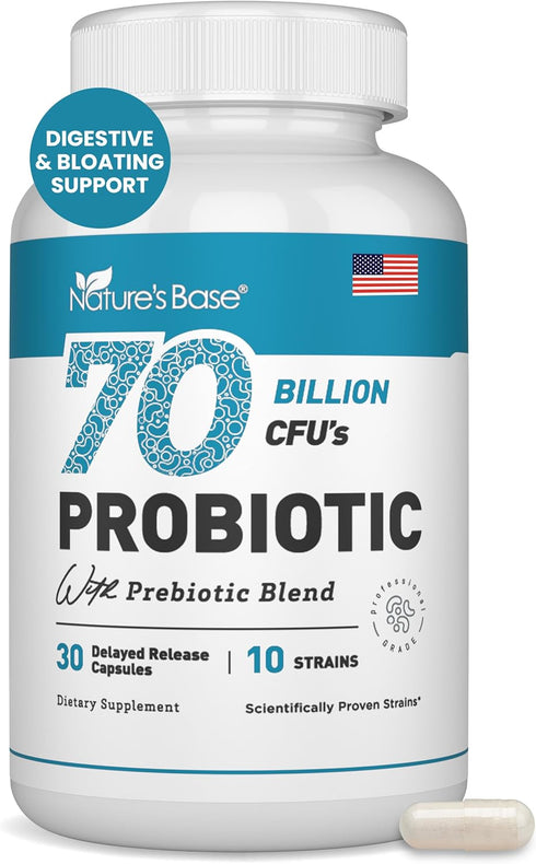 Probiotic Supplement 70 Billion CFU, 10 Strains, 30 Vegan Capsules