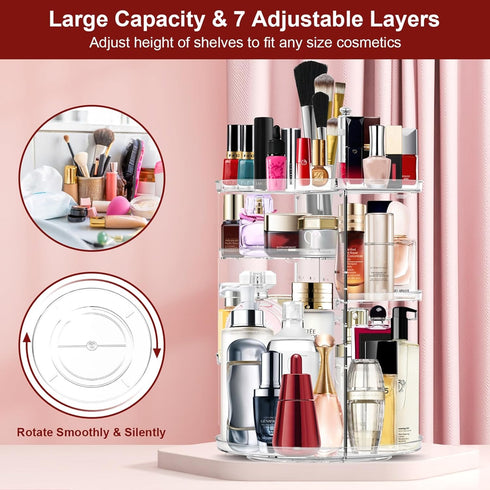 Makeup Organizer 360 Rotating Cosmetic Carousel, Large Capacity Spinning Holder Rack for Vanity