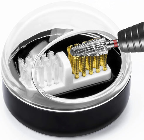 Nail Art Cleaner Tool Case with Steel Wire Brush and Nylon Brush for Cleaning Nail Drill Bits, Removable, Washable,
