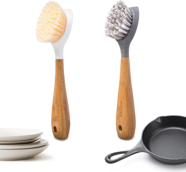 Full Circle Double Dish Brush Set Durable Scrub Brushes for Dishes, Pots,