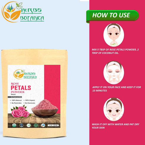 Organic Rose Petal Powder for Face Mask DIY, Skin Care, 100g / 3.52 oz