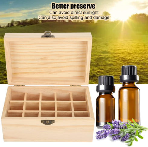 FILFEEL Essential Oil Wooden Box, 15 Slot Storage Case, Pine Wood Organizer Holder for Essential Oils, 18.2 x 11.5 x 9