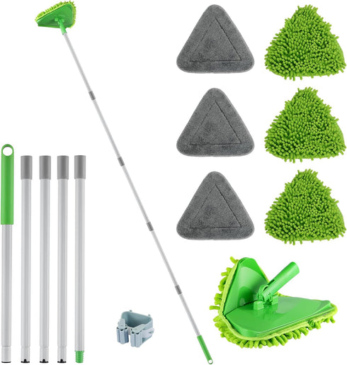 Wall Cleaner Triangle Mop with 82'' Long Handle, 6 Microfiber Chenille Duster Pads