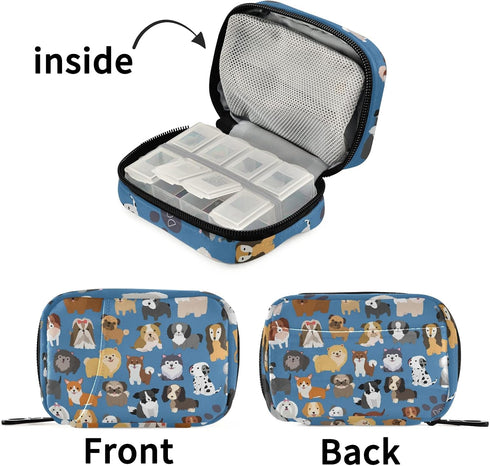 Naanle 7 Cute Puppy Dog Day Pill Case - Travel Organizer Bag With Zipper, Portable Weekly Compact Size for Vitamin