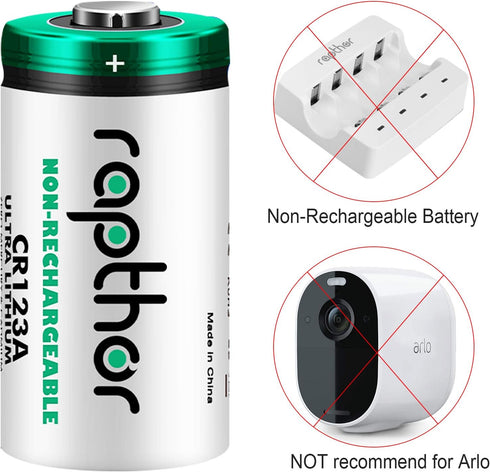 rapthor CR123A Lithium Batteries 3V, 12 Pack 1650mAh High Capacity Non-Rechargeable 123A Photo Battery for Camera