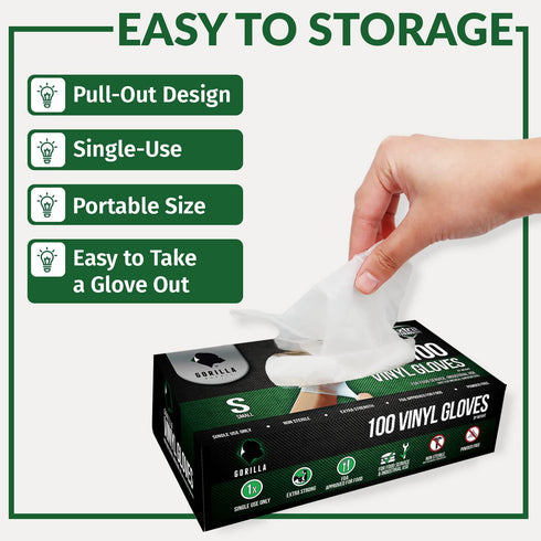 GORILLA SUPPLY Disposable Heavy Duty Vinyl Gloves - Latex Free, Powder Free, BPA Free, Food Safe, Large L, 100 Count