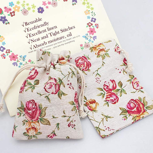 24 Pack Rose Double Drawstring Burlap Bags - 5.5"x 4" Reusable Linen Gift Pouches for Wedding Party