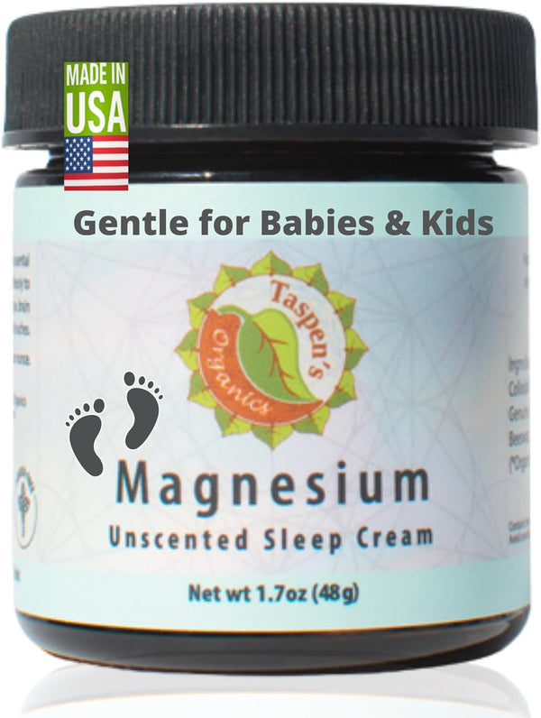 Taspen's Organics Magnesium Unscented Sleep Cream | Natural Nighttime Topical Magnesium for Babies, Toddlers,