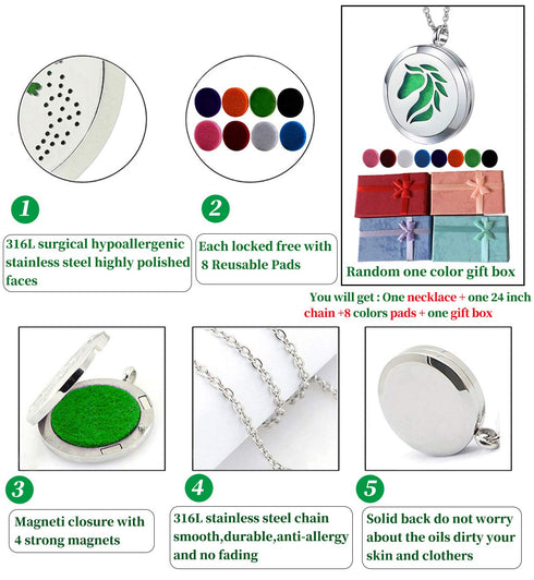 Popeoiuh 24 inch 8 Essential Oil Diffuser Necklace Aromatherapy Jewelry Stainless Steel Horse Animal Locket Pendant