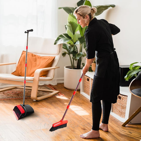 Broom and Dustpan Combo Set, 54" Long Handle Adjustable Stainless Steel Broomstick for Office Home Kitchen Cleaning