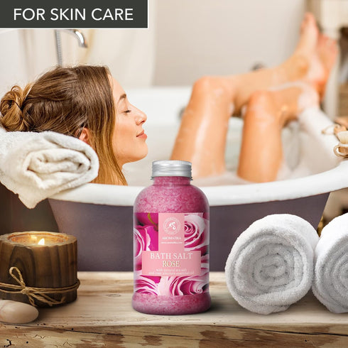 Rose Bath Salts 21.16 Oz with Natural Rosewood Oil & Rose Extract for Relaxing and Wellness