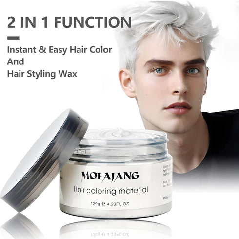 White Hair Color Wax Pomades, 4.23 oz, Natural Hair Coloring Wax for Cosplay, Party (White)